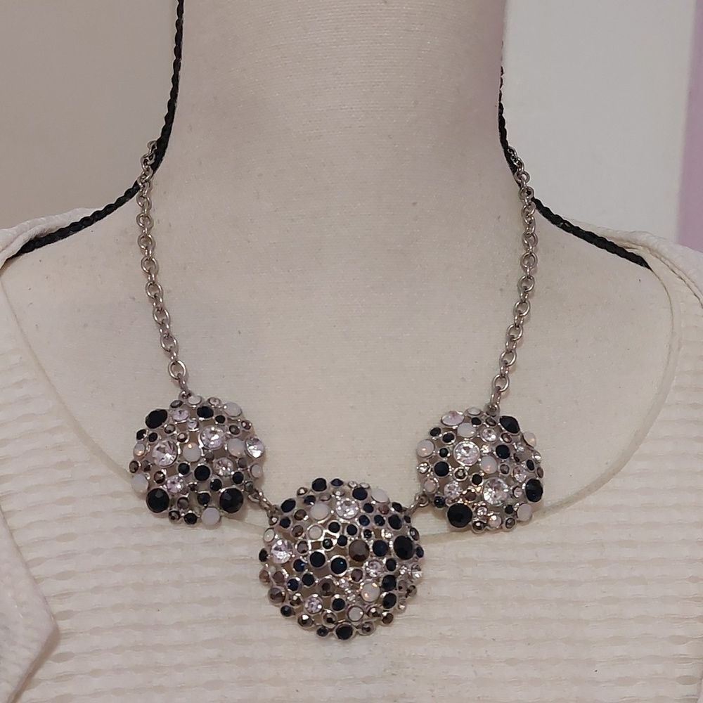 Charming Charlie Rhinestone Paved Domes Silver Tone Statement Necklace
